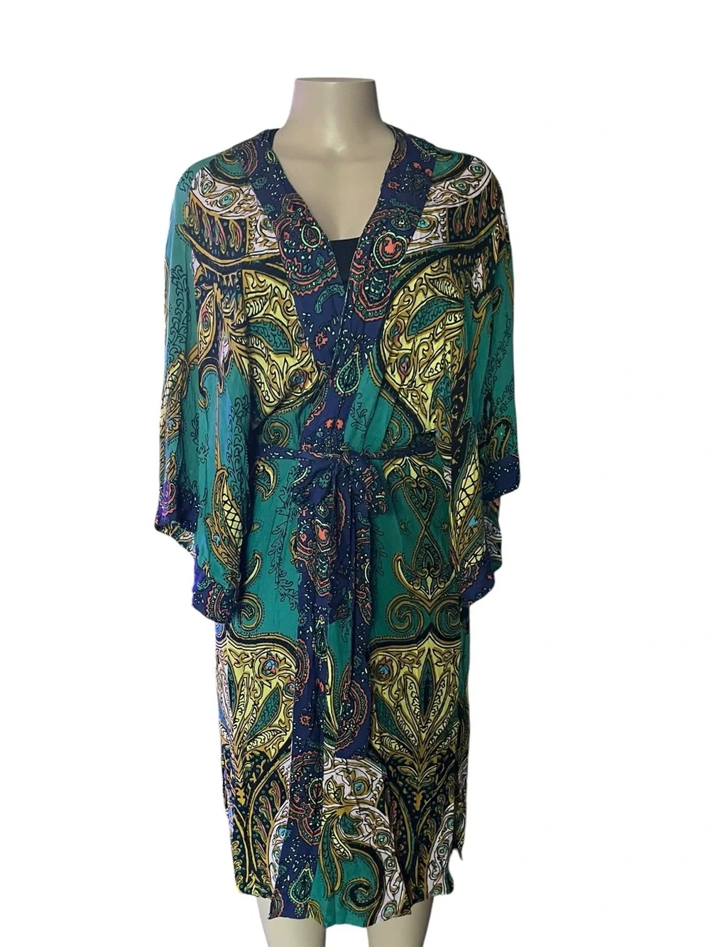 Free People Teal & Navy Paisley Kimono